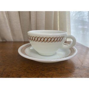 Pyrex Tableware Diner Restaurant Milk Glass Scroll Coffee Mug Tea Cup And Saucer